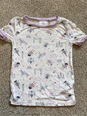 Tres Beau et Belle Fairy Castle Print Kids Pajama Top White Purple 3T Bamboo